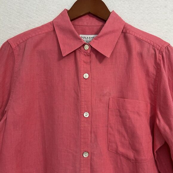 Pure & Simple Button Up Shirt Women Small Coral Linen Tunic Preppy Office Casual - Picture 7 of 12